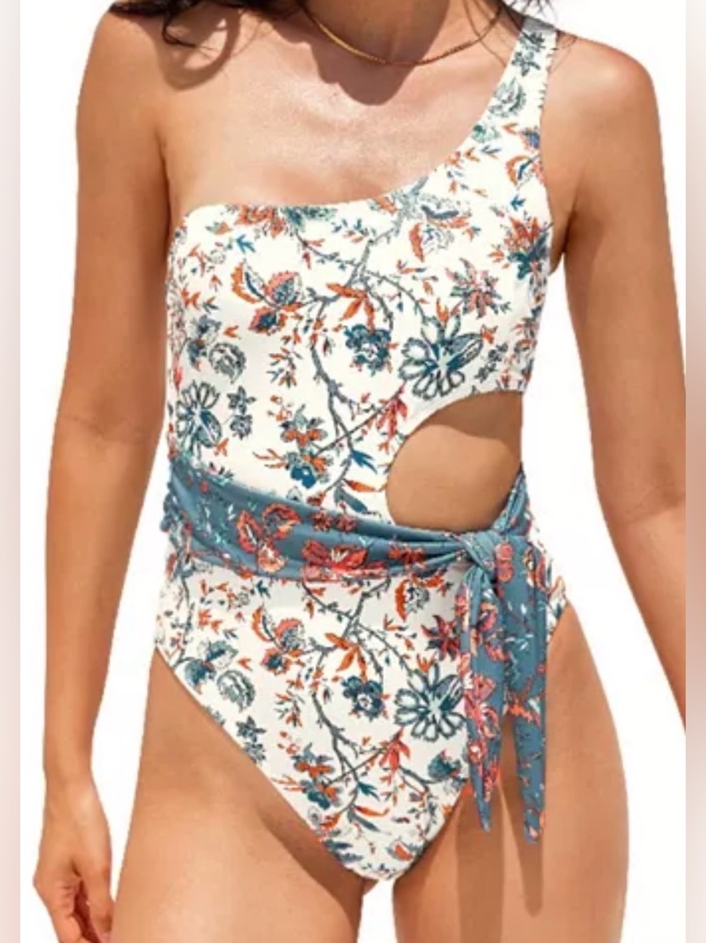 Cupshe Tranquility Seaweed One Shoulder Sash One Piece Swimsuit